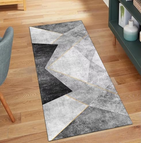 QQrunner Kücheläufer Waschbar rutschfest Grau 70x220CM Teppich Läufer Flur Meterware Lang Patchwork Küchenläufer Korridor Polyester Wohnzimmer Schmutzfangmatte von QQrunner