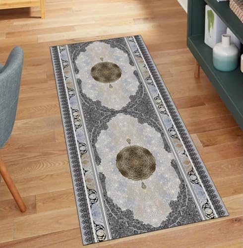 QQrunner Kücheläufer rutschfest Grau Vintage 110x400CM Kücheteppich Waschbar Teppichläufer Meterware Lang Korridor Polyester Wohnzimmer Schmutzfangmatte QQrunner Kücheläufer rutschfest Grau Vintage 110x400CM Kücheteppich Waschbar Teppichläufer Meterware Lang Korridor Polyester Wohnzimmer Schmutzfangmatte von QQrunner