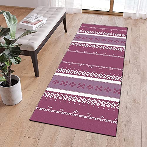 QQrunner Küchenläufer Teppich 60x120cm Rosa Vintage Boho Teppich Läufer Flur rutschfest Lang Teppichläufer Waschbar Meterware Schlafzimmer Korridor 40-120cm Breit, Anpassbare Größe von QQrunner