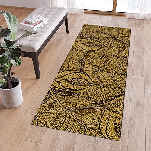 QQrunner Küchenteppich Läufer Flur rutschfest 80x150cm Vintage Gold Teppich Läufer Flur Waschbar Meterware Lang Teppichläufer Schlafzimmer Korridor, Anpassbare Größe, 40-120cm Breit von QQrunner
