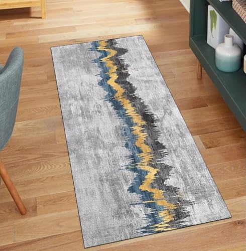 QQrunner Küchenteppich rutschfest Waschbar Grau 90x160CM Teppich Läufer Flur Lang Meterware Abstrakt Teppichläufer Korridor Polyester Wohnzimmer Schmutzfangmatte von QQrunner