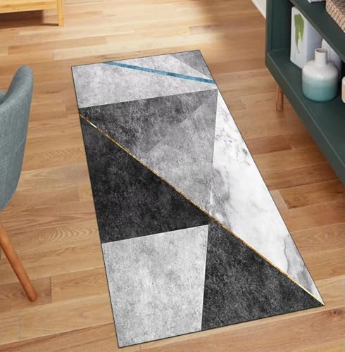 QQrunner Kücheteppich Flur Lang rutschfest Grau 120x500CM Teppich Läufer Flur Meterware Waschbar Geometrisch Küchenläufer Korridor Polyester Wohnzimmer Schmutzfangmatte von QQrunner
