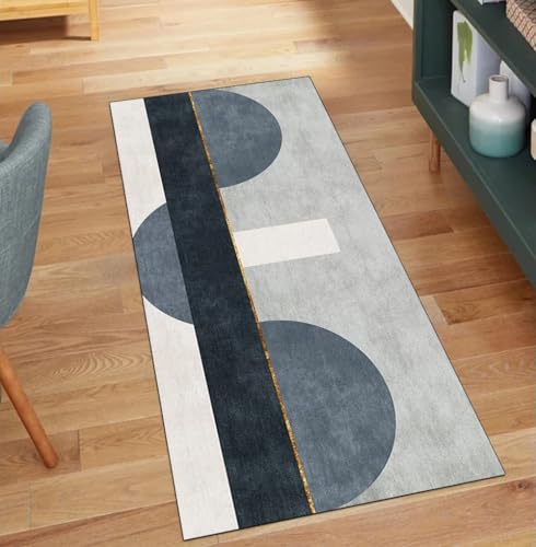 QQrunner Kücheteppich Flur rutschfest Lang Grau Blau 100x220CM Teppich Läufer Flur Meterware Waschbar Modern Küchenläufer Korridor Polyester Wohnzimmer Schmutzfangmatte von QQrunner