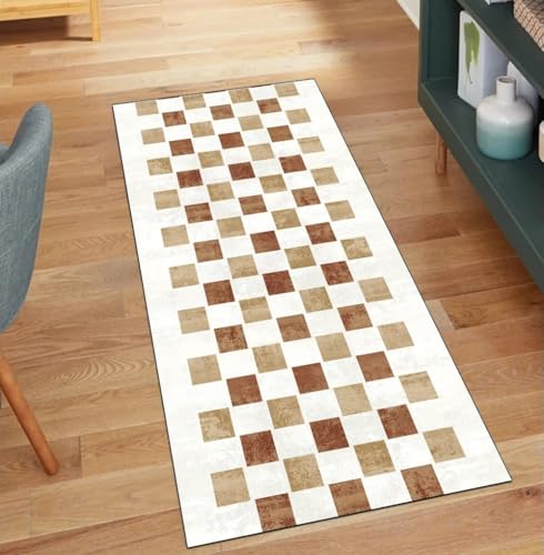 QQrunner Kücheteppich Orange 40x200CM Gitter Teppichläufer rutschfest Meterware Teppich Läufer Flur Waschbar Lang Korridor Polyester Wohnzimmer Schmutzfangmatte von QQrunner