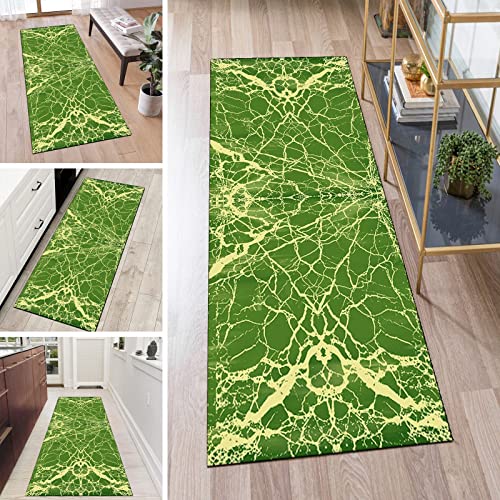 QQrunner Kücheteppich Waschbar Hell Grün Lang Teppich Läufer Flur rutschfest 60x350cm Meterware Abstrakt Teppichmatten Waschbar Korridor Wohnzimmer Schlafzimmer 40-120cm Breit, Anpassbare Größe von QQrunner