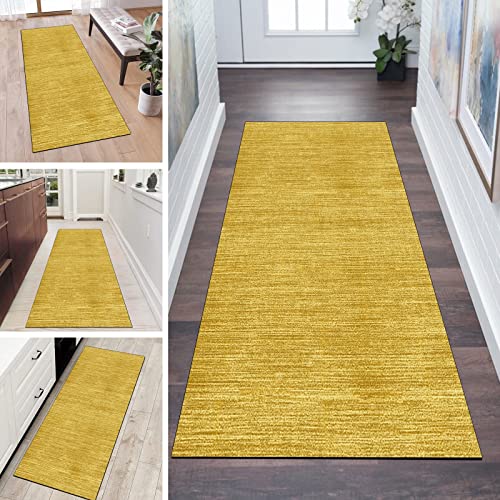 QQrunner Kücheteppich Waschbar Läufer Teppich Lang Flur rutschfest Gelb 60x110cm Meterware Abstrakt Teppichmatten Waschbar Korridor Wohnzimmer Schlafzimmer 40-120cm Breit, Anpassbare Größe von QQrunner
