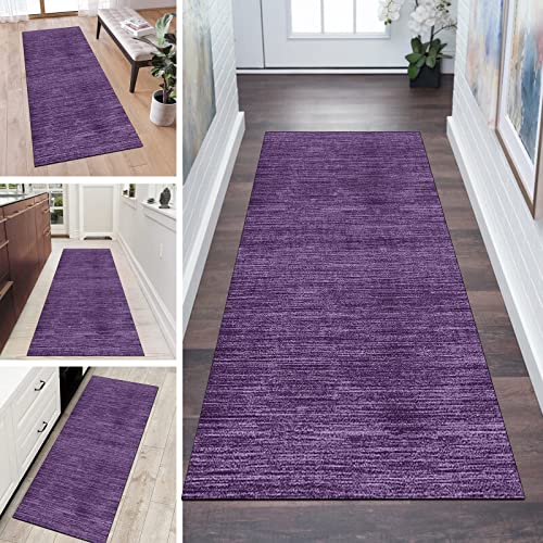 QQrunner Kücheteppich Waschbar Lila Lang Teppich Läufer Flur rutschfest 40x150cm Meterware Abstrakt Teppichmatten Waschbar Korridor Wohnzimmer Schlafzimmer 40-120cm Breit, Anpassbare Größe von QQrunner