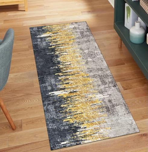 QQrunner Küchläufer rutschfest Waschbar, Grau Gold 60x80CM Teppich Läufer Flur Lang Meterware Abstrakt Teppichläufer Korridor Polyester Wohnzimmer Schmutzfangmatte QQrunner Küchläufer rutschfest Waschbar, Grau Gold 60x80CM Teppich Läufer Flur Lang Meterware Abstrakt Teppichläufer Korridor Polyester Wohnzimmer Schmutzfangmatte von QQrunner