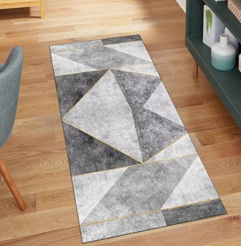 QQrunner Läufer Flur Küche Lang rutschfest Grau 90x850CM Kücheteppich Meterware Waschbar Geometrisch Küchenläufer Korridor Polyester Wohnzimmer Schmutzfangmatte von QQrunner
