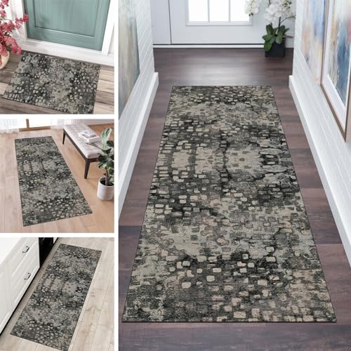 QQrunner Läufer Flur Küche Teppich rutschfest 110x280CM Küchenteppich Patchwork Grau Rot Waschbar Meterware Schlafzimmer Korridor Teppichläufer Lang, Länge Anpassbare, 60-120cm Breit von QQrunner