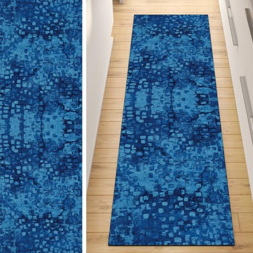 QQrunner Läufer Flur Küche Teppich rutschfest Blau 100x180CM Abstrakt Kücheläufer Waschbar Meterware Abstrakt Teppichmatten Korridor Polyester Wohnzimmer Schlafzimmer von QQrunner