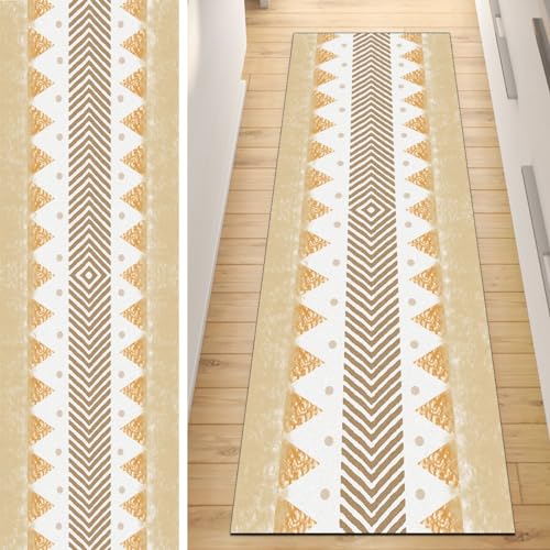 QQrunner Läufer Flur Küche Teppich rutschfest Gelb 50x150CM Lang Kücheläufer Waschbar Meterware Boho Teppichmatten Korridor Polyester Wohnzimmer Schlafzimmer 40-120cm Breit, Anpassbare Größe von QQrunner