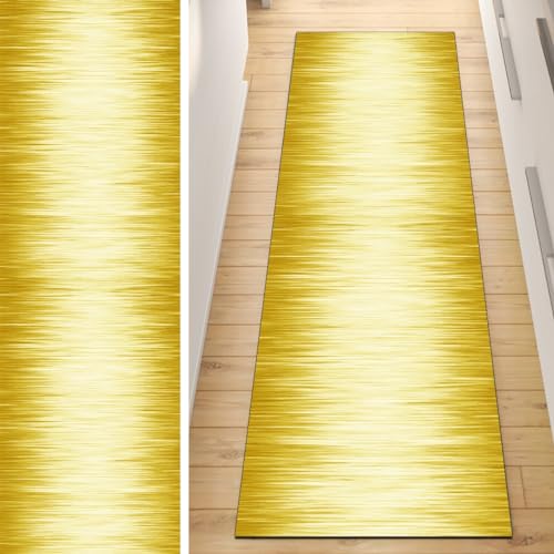 QQrunner Läufer Flur Küche Teppich rutschfest Gelb 80x150CM Lang Kücheläufer Waschbar Meterware Abstrakt Teppichmatten Korridor Polyester Wohnzimmer Schlafzimmer 40-120cm Breit, Anpassbare Größe von QQrunner