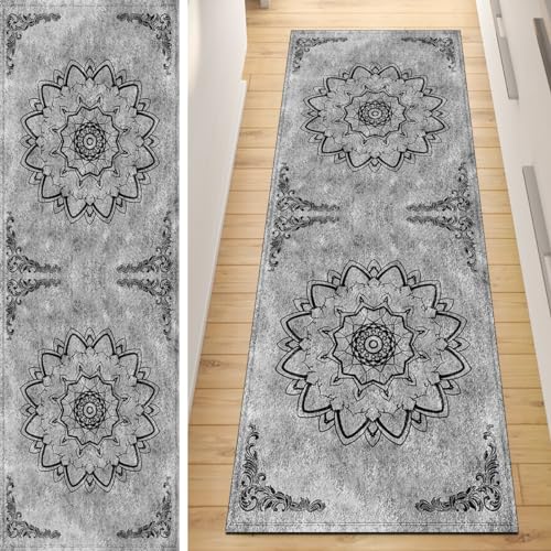 QQrunner Läufer Flur Küche Teppich rutschfest Grau 100x280CM Lang Kücheläufer Waschbar Meterware Vintage Teppichmatten Korridor Polyester Wohnzimmer Schlafzimmer 40-120cm Breit, Anpassbare Größe QQrunner Läufer Flur Küche Teppich rutschfest Grau 100x280CM Lang Kücheläufer Waschbar Meterware Vintage Teppichmatten Korridor Polyester Wohnzimmer Schlafzimmer 40-120cm Breit, Anpassbare Größe von QQrunner