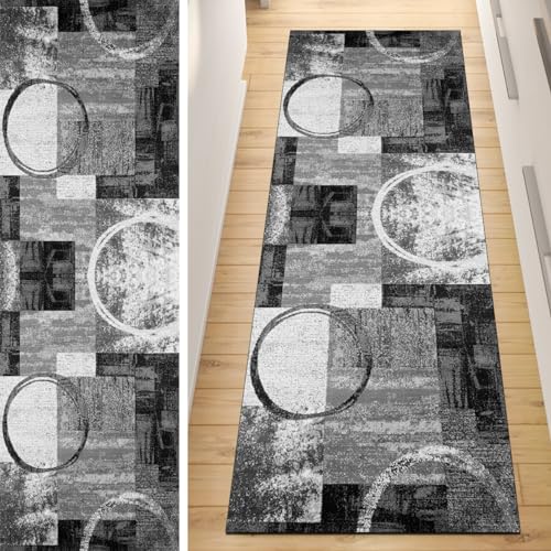 QQrunner Läufer Flur Küche Teppich rutschfest Grau 50x80CM Lang Kücheläufer Waschbar Meterware Modern Teppichmatten Korridor Polyester Wohnzimmer Schlafzimmer 40-120cm Breit, Anpassbare Größe von QQrunner