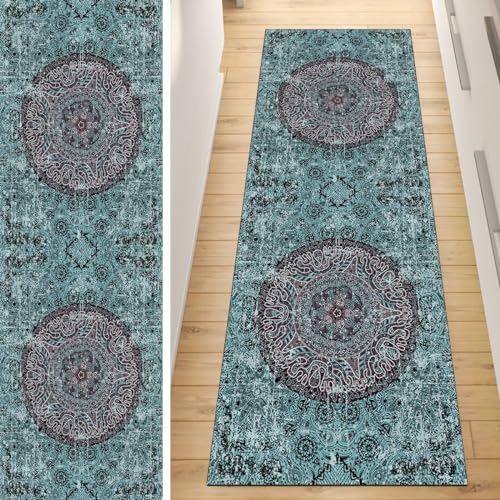 QQrunner Läufer Flur Küche rutschfest Teppich Vintage 90x350CM Teppichläufer Lang Grau Grün Kücheläufer Waschbar Meterware Korridor Polyester Wohnzimmer Schlafzimmer QQrunner Läufer Flur Küche rutschfest Teppich Vintage 90x350CM Teppichläufer Lang Grau Grün Kücheläufer Waschbar Meterware Korridor Polyester Wohnzimmer Schlafzimmer von QQrunner