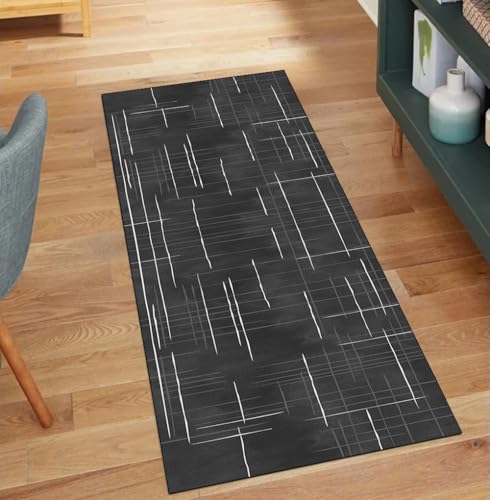 QQrunner Läufer Flur Teppich Waschbar, Abstrakt rutschfest 120x200CM Teppichläufer Küchenteppich Meterware Lang Schwarz Kücheläufer Korridor Polyester Wohnzimmer Schlafzimmer von QQrunner