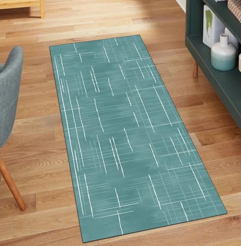QQrunner Läufer Flur Teppich Waschbar, Abstrakt rutschfest 50x1000CM Abstract Teppichläufer Küchenteppich rutschfest Lang Waschbar Cyan Korridor Kücheläufer von QQrunner