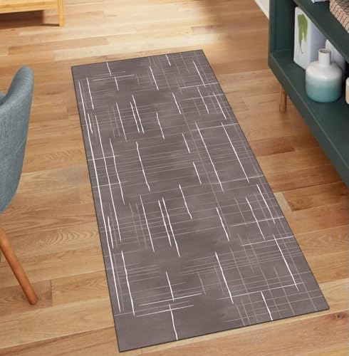 QQrunner Läufer Flur Teppich Waschbar, Abstrakt rutschfest 50x950CM Teppichläufer Küchenteppich Meterware Lang Braun Korridor Kücheläufer von QQrunner