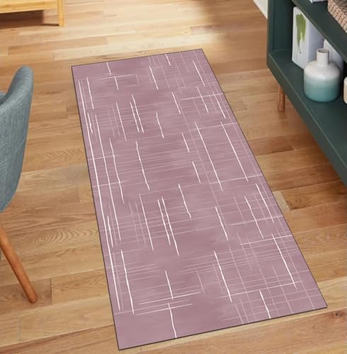 QQrunner Läufer Flur Teppich Waschbar, Abstrakt rutschfest 60x100CM Teppichläufer Küchenteppich Meterware Lang Rosa Korridor Kücheläufer von QQrunner