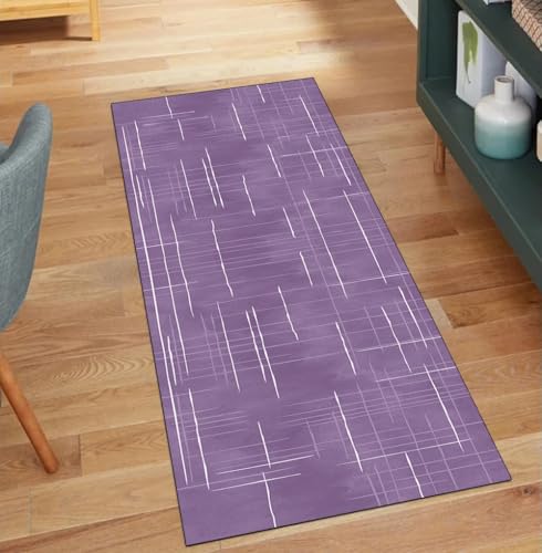 QQrunner Läufer Flur Teppich Waschbar, Abstrakt rutschfest 70x450CM Teppichläufer Küchenteppich Meterware Lang Lila Korridor Kücheläufer von QQrunner