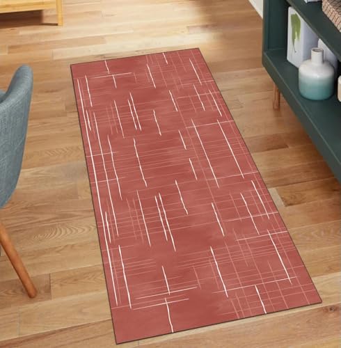 QQrunner Läufer Flur Teppich Waschbar, Abstrakt rutschfest 90x100CM Teppichläufer Küchenteppich Meterware Lang Rot Korridor Kücheläufer von QQrunner