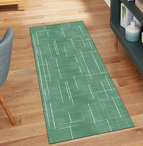 QQrunner Läufer Flur Teppich Waschbar, Abstrakt rutschfest 90x600CM Teppichläufer Küchenteppich Meterware Lang Grün Korridor Kücheläufer von QQrunner
