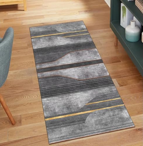 QQrunner Läufer Flur Waschbar rutschfest Grau 110x150CM Teppich Läufer Flur Meterware Lang Modern Küchenläufer Korridor Polyester Wohnzimmer Schmutzfangmatte von QQrunner