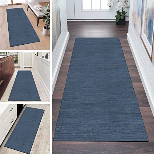 QQrunner Läufer Flur rutschfest Teppich Lang Waschbar Kücheläufer Navy Blau 70x300cm Meterware Abstrakt Teppichmatten Waschbar Korridor Wohnzimmer Schlafzimmer 40-120cm Breit, Anpassbare Größe von QQrunner