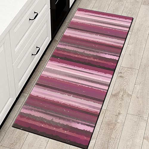 QQrunner Läufer Küche rutschfest 70x250cm Teppichläufer Küchenläufer Meterware Rosa Lila Gestreift Teppich Läufer Flur Waschbar Lang Korridor Wohnzimmer Schlafzimmer 40-120cm Breit, Anpassbare Größe von QQrunner