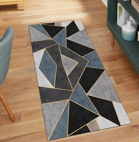 QQrunner Läufer Küche rutschfest Waschbar Grau, 80x220CM Teppich Läufer Flur Lang Meterware Patchwork Teppichläufer Korridor Polyester Wohnzimmer Schmutzfangmatte von QQrunner