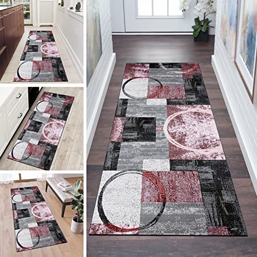 QQrunner Läufer Küchenteppich Lang Flur rutschfest Waschbar Grau Rosa 100x200cm Meterware Teppich Läufer Flur Modern Schlafzimmer Korridor Teppichläufer Lang, Anpassbare Größe, 60-120cm Breit von QQrunner
