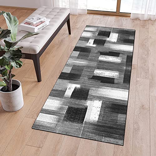 QQrunner Läufer Lang Flur rutschfest Teppich Küche 60x80cm Abstrakt Patchwork Grau Teppichläufer Waschbar Meterware Lang Küchenteppich Schlafzimmer Korridor, Anpassbare Größe, 40-120cm Breit von QQrunner