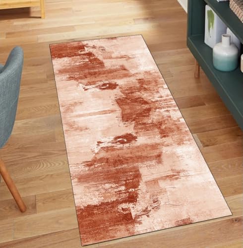 QQrunner Läufer Teppich Abstrakt rutschfest Waschbar 100x300CM Teppichläufer Küchenteppich Meterware Lang Rot Korridor Kücheläufer von QQrunner