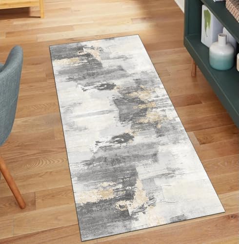 QQrunner Läufer Teppich Abstrakt rutschfest Waschbar 100x900CM Teppichläufer Küchenteppich Meterware Lang Beige Korridor Kücheläufer von QQrunner