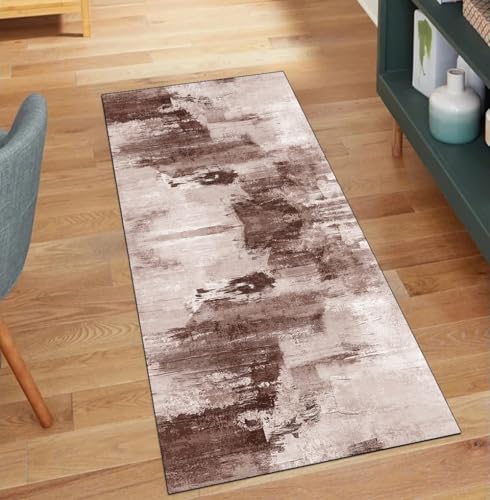 QQrunner Läufer Teppich Abstrakt rutschfest Waschbar 80x90CM Teppichläufer Küchenteppich Meterware Lang Braun Korridor Kücheläufer von QQrunner