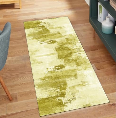QQrunner Läufer Teppich Abstrakt rutschfest Waschbar 90x350CM Teppichläufer Küchenteppich Meterware Lang Gelb Korridor Kücheläufer von QQrunner
