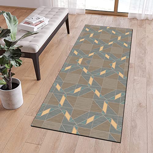 QQrunner Läufer Teppich Flur Küchen Braun Beige 80x200cm Geometrisch Patchwork rutschfest Küchenteppich Lang Teppichläufer Meterware Schlafzimmer Korridor 40-120cm Breit, Anpassbare Größe von QQrunner