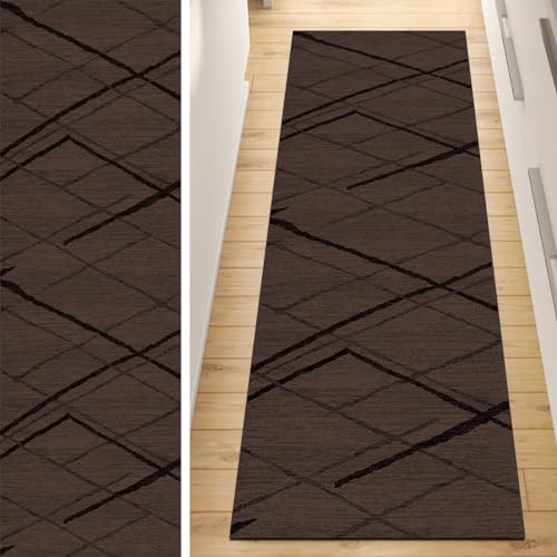 QQrunner Läufer Teppich Flur Lang Küche rutschfest Teppichmatten 120x150CM Lang Braun Kücheläufer Waschbar Meterware Modern Korridor Polyester Wohnzimmer Schlafzimmer 40-120cm Breit, Anpassbare Größe von QQrunner