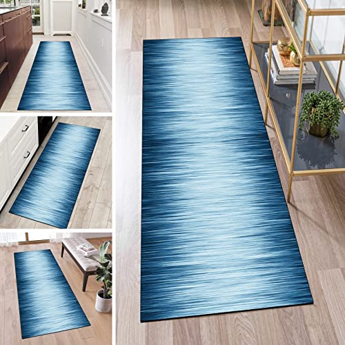 QQrunner Läufer Teppich Flur Lang rutschfest Kücheläufer Waschbar Blau 50x200cm Meterware Abstrakt Teppichmatten Waschbar Korridor Wohnzimmer Schlafzimmer 40-120cm Breit, Anpassbare Größe von QQrunner