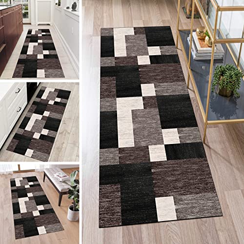 QQrunner Läufer Teppich Flur Lang rutschfest Kücheläufer Waschbar Schwarz Braun 90x350cm Meterware Patchwork Teppichmatten Waschbar Korridor Wohnzimmer Schlafzimmer 40-120cm Breit, Anpassbare Größe QQrunner Läufer Teppich Flur Lang rutschfest Kücheläufer Waschbar Schwarz Braun 90x350cm Meterware Patchwork Teppichmatten Waschbar Korridor Wohnzimmer Schlafzimmer 40-120cm Breit, Anpassbare Größe von QQrunner