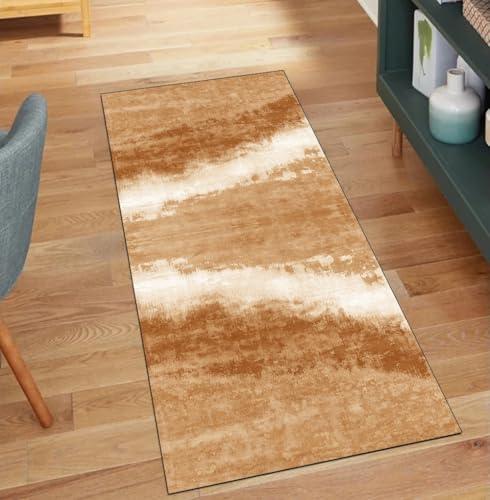 QQrunner Läufer Teppich Flur Waschbar rutschfest Abstrakt 120x500CM Teppichläufer Küchenteppich Meterware Lang Orange Korridor Kücheläufer von QQrunner