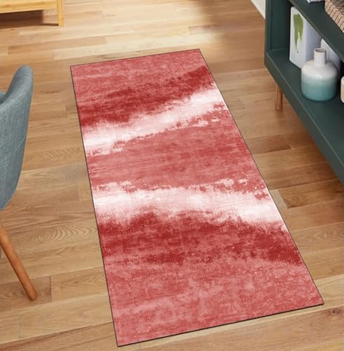 QQrunner Läufer Teppich Flur Waschbar rutschfest Abstrakt 60x110CM Teppichläufer Küchenteppich Meterware Lang Rot Korridor Kücheläufer von QQrunner