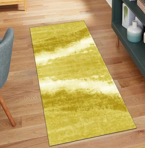 QQrunner Läufer Teppich Flur Waschbar rutschfest Abstrakt 80x280CM Teppichläufer Küchenteppich Meterware Lang Gelb Korridor Kücheläufer von QQrunner