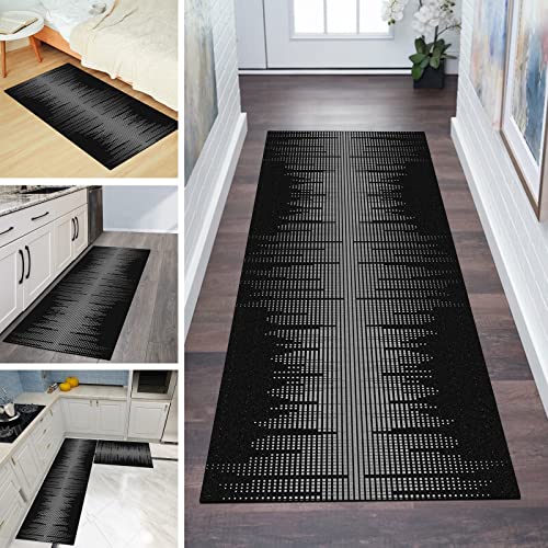 QQrunner Läufer Teppich Lang Flur rutschfest Waschbar Kücheläufer Grau Schwarz 40x100cm Meterware Abstrakt Teppichmatten Waschbar Korridor Wohnzimmer Schlafzimmer 40-120cm Breit, Anpassbare Größe von QQrunner