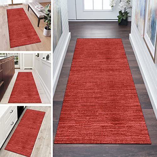QQrunner Läufer Teppich Lang Flur rutschfest Waschbar Kücheläufer Rot 120x350cm Meterware Abstrakt Teppichmatten Waschbar Korridor Wohnzimmer Schlafzimmer 40-120cm Breit, Anpassbare Größe von QQrunner