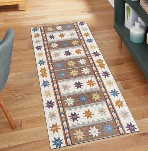 QQrunner Läufer Teppich Meterware Waschbar Vintage Grau 120x180CM Kücheteppich rutschfest Teppichläufer Lang Korridor Polyester Wohnzimmer Schmutzfangmatte von QQrunner
