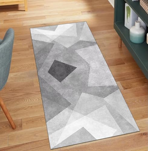 QQrunner Läufer rutschfest Waschbar, Grau 60x150CM Teppich Läufer Flur Lang Meterware Modern Teppichläufer Korridor Polyester Wohnzimmer Schmutzfangmatte von QQrunner