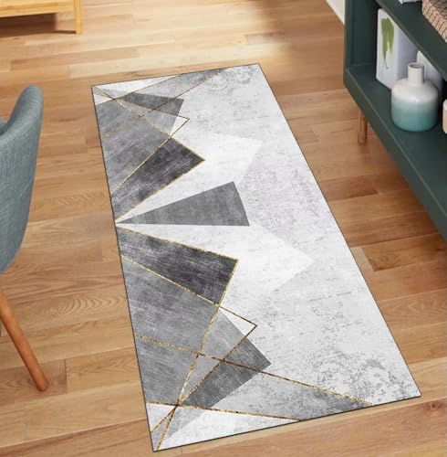 QQrunner Läuferflur Küche rutschfest Waschbar Grau 100x180CM Teppich Läufer Flur Lang Meterware Geometrisch Teppichläufer Korridor Polyester Wohnzimmer Schmutzfangmatte von QQrunner