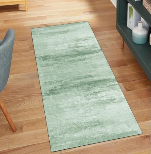 QQrunner Läuferflur Teppich rutschfest Küche 120x650CM Abstrakt Küchenteppich Teppichläufer Meterware Waschbar Lang Grün Korridor Kücheläufer von QQrunner